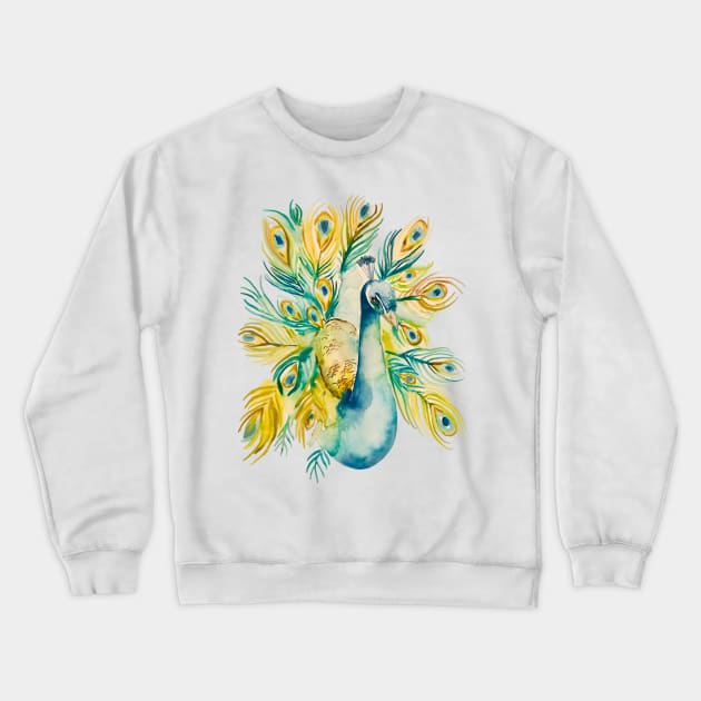 Stunning Watercolor Peacock Crewneck Sweatshirt by SariahCeleste